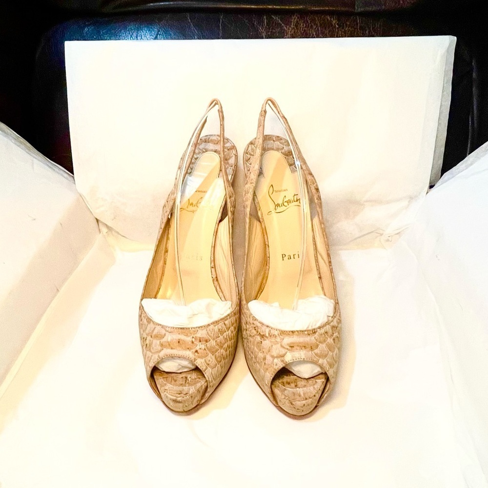 Christian Louboutin Private Number 120 python skin cork Anemone collection 38.5 - Picture 2 of 11
